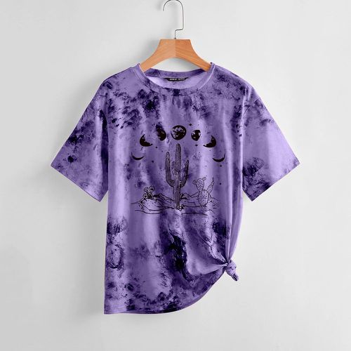 T-shirt à imprimé cactus et lune tie dye - SHEIN - Modalova