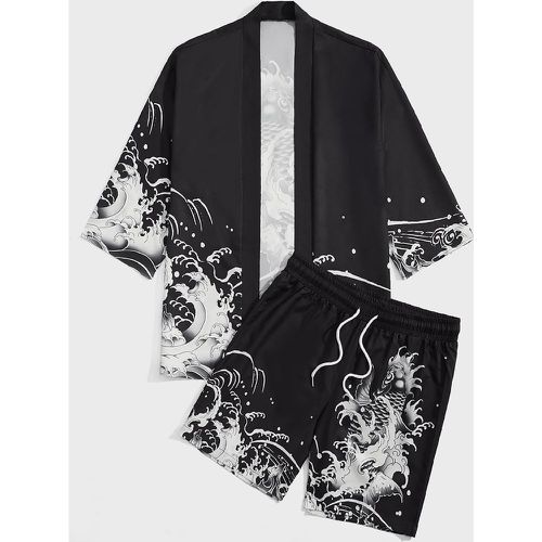 Poisson et à imprimé vague Kimono et short - SHEIN - Modalova