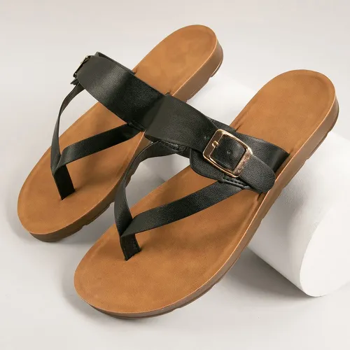 Sandales plates en cuir PU épais boucle - SHEIN - Modalova