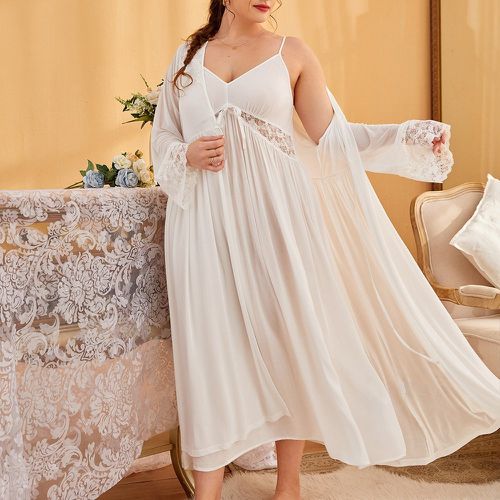 Ensemble de pyjama robe à fines brides et peignoir en tulle avec dentelle - SHEIN - Modalova