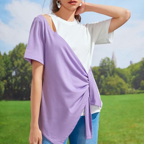 T-shirt à blocs de couleurs découpe à nœud - SHEIN - Modalova