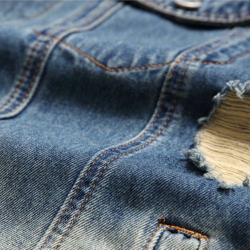 Veste en jean poche à rabat dégradé déchiré - SHEIN - Modalova