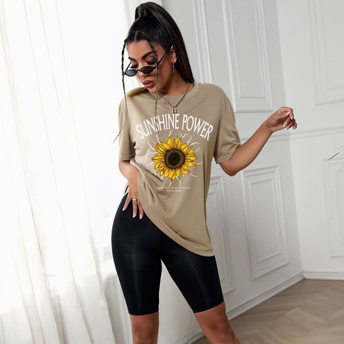 T-shirt à motif slogan et floral - SHEIN - Modalova