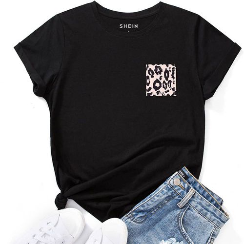 T-shirt à léopard avec poche - SHEIN - Modalova