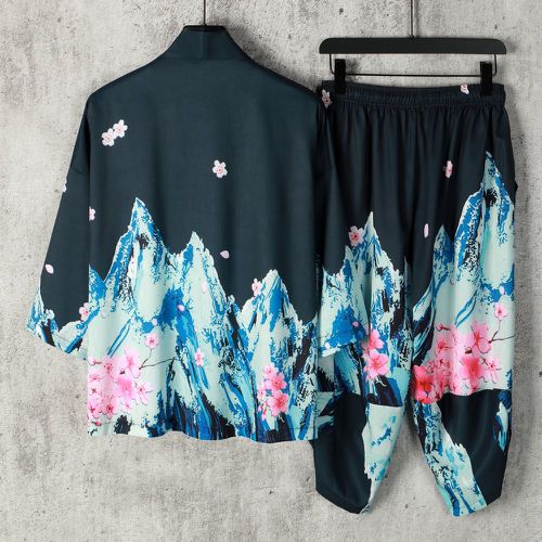 Kimono fleuri à imprimé montagne & Short (sans t-shirt) - SHEIN - Modalova