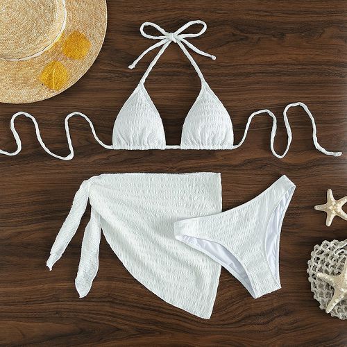 Bikini triangulaire ras-du-cou texturé avec jupe de plage - SHEIN - Modalova