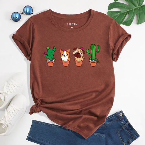 T-shirt à imprimé chien et cactus - SHEIN - Modalova