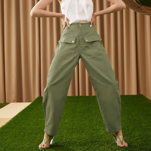 Pantalon taille haute unicolore poche à rabat - SHEIN - Modalova