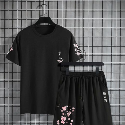 Short & T-shirt fleuri & lettre japonaise - SHEIN - Modalova