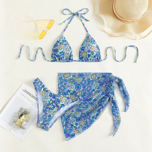 Bikini triangulaire ras-du-cou fleuri & Paréo - SHEIN - Modalova