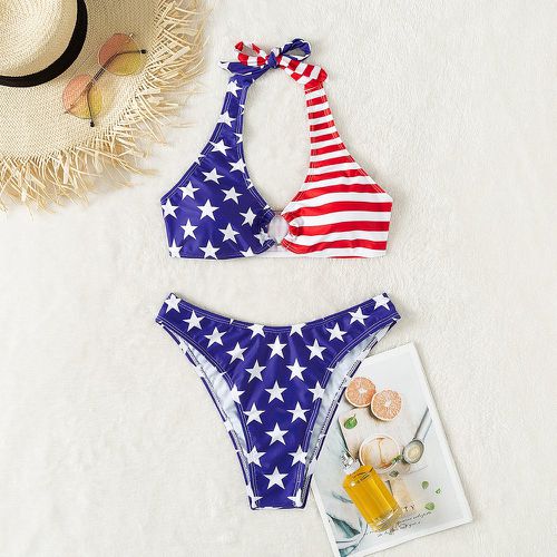 Bikini ras-du-cou drapeau américain à lien anneau - SHEIN - Modalova