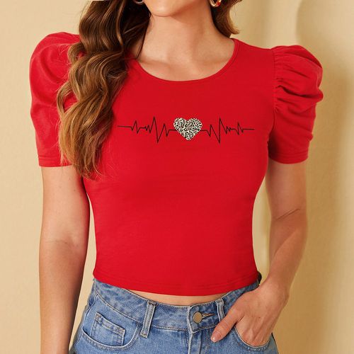 T-shirt à imprimé cœur manches bouffantes - SHEIN - Modalova