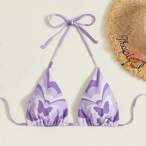 Haut de bikini ras-du-cou à imprimé papillon triangulaire - SHEIN - Modalova
