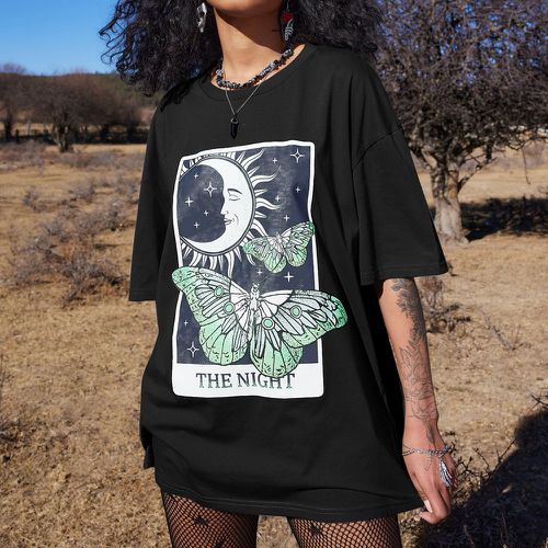 T-shirt oversize lune & à imprimé papillon - SHEIN - Modalova