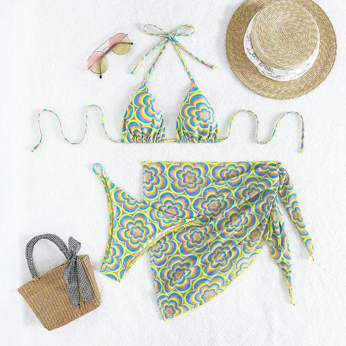 Pièces Bikini triangulaire ras-du-cou à imprimé floral & Jupe de plage - SHEIN - Modalova