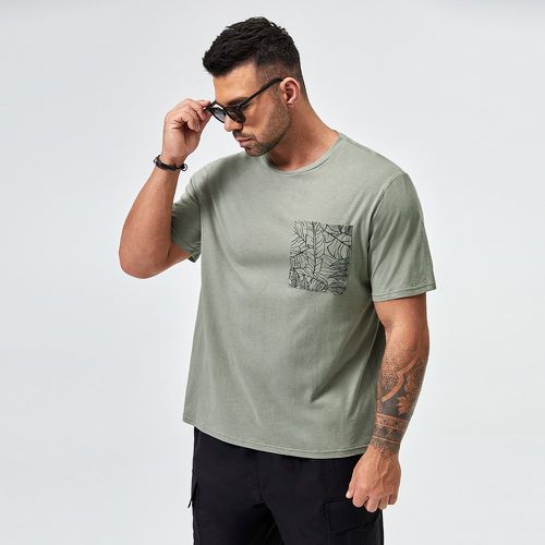 T-shirt contrastant tropical à poche - SHEIN - Modalova