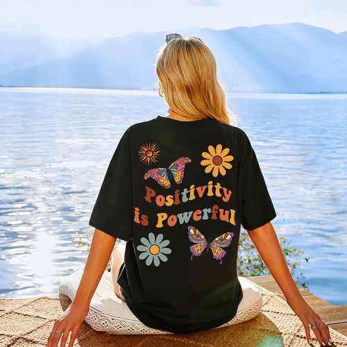 T-shirt slogan & à imprimé floral - SHEIN - Modalova