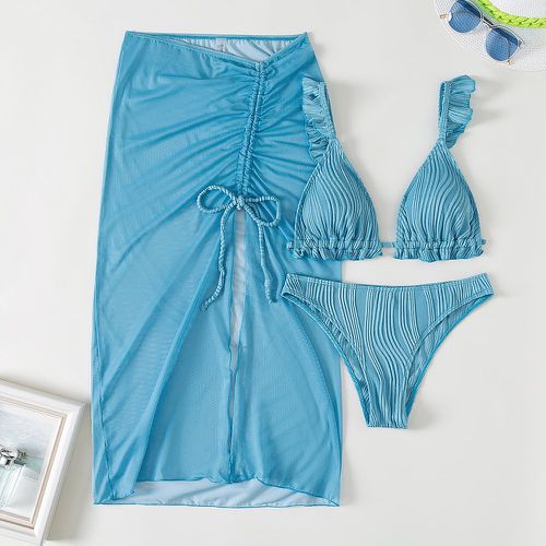 Bikini unicolore texturé avec jupe de plage - SHEIN - Modalova