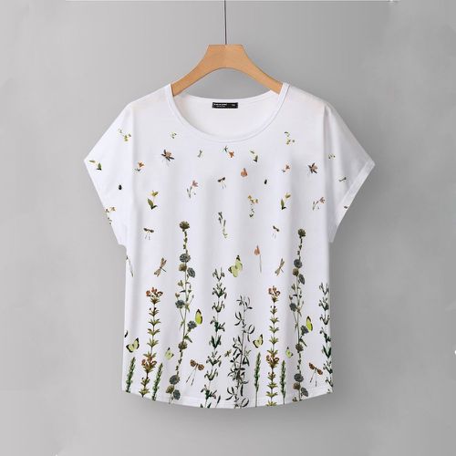 T-shirt plante & à imprimé papillon manches chauve-souris - SHEIN - Modalova