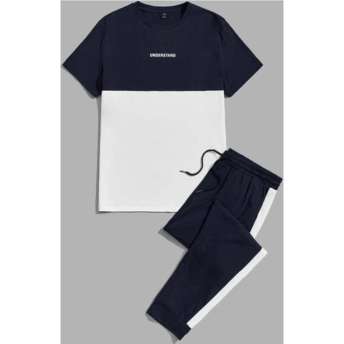 T-shirt à lettres bicolore & Pantalon de survêtement à cordon - SHEIN - Modalova