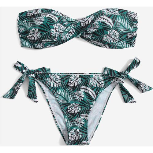 Bikini bandeau aléatoire à imprimé tropical push-up à nœud - SHEIN - Modalova