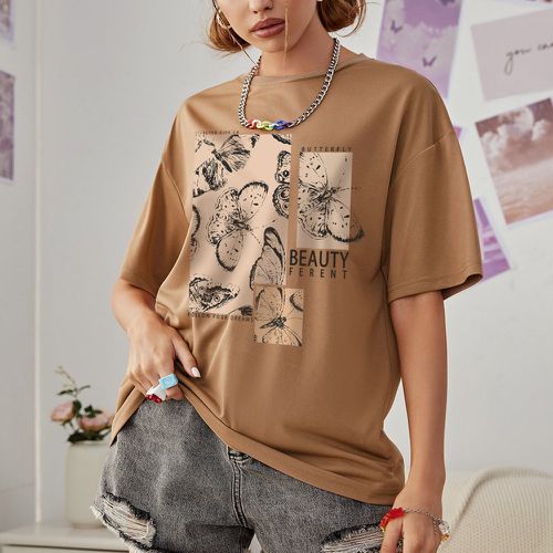T-shirt à motif papillon et lettre - SHEIN - Modalova