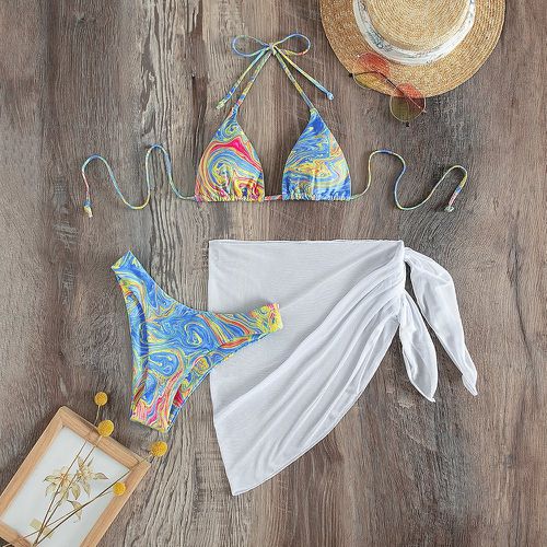 Pièces Bikini vague d'eau à imprimé avec jupe de plage - SHEIN - Modalova