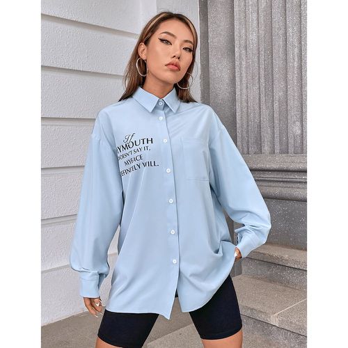 Chemise oversize à motif slogan avec poche - SHEIN - Modalova