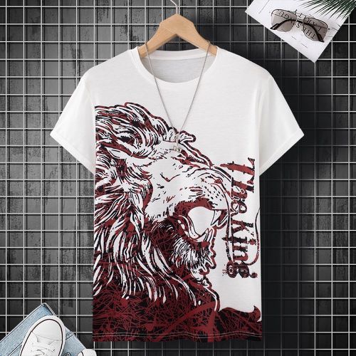 T-shirt à motif aléatoire lion et lettre - SHEIN - Modalova