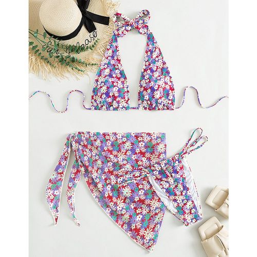 Bikini à imprimé floral à nœud & jupe de plage - SHEIN - Modalova