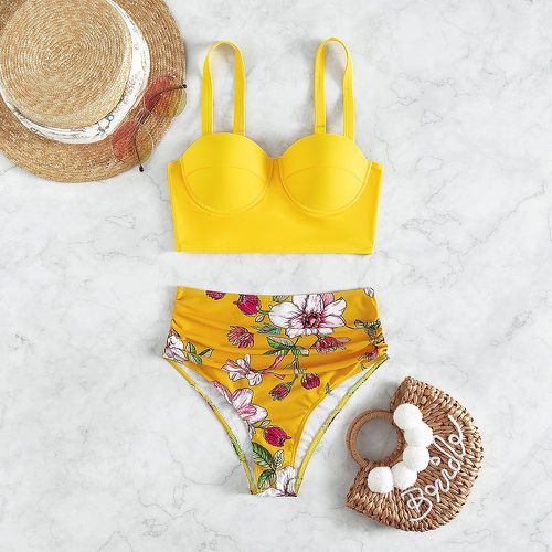 Bikini à imprimé floral à ruché push-up taille haute - SHEIN - Modalova