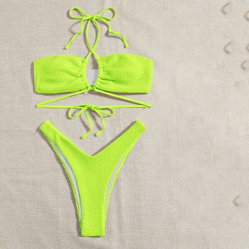 Bikini ras-du-cou texturé à nœud - SHEIN - Modalova