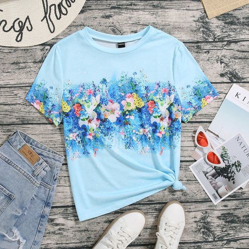 T-shirt à imprimé floral col rond - SHEIN - Modalova