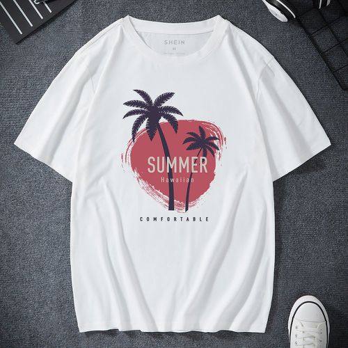 T-shirt à motif tropical et lettre - SHEIN - Modalova