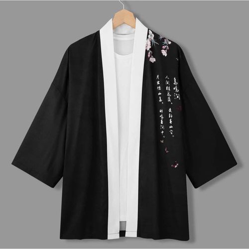 Kimono fleuri & caractère chinois à bordure contrastante (sans t-shirt) - SHEIN - Modalova
