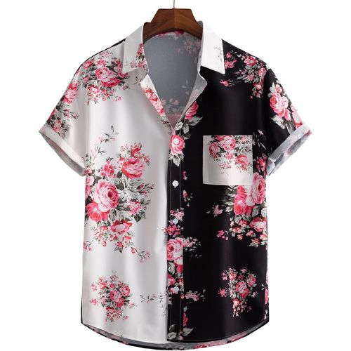 Chemise bicolore à imprimé floral patch à poche - SHEIN - Modalova