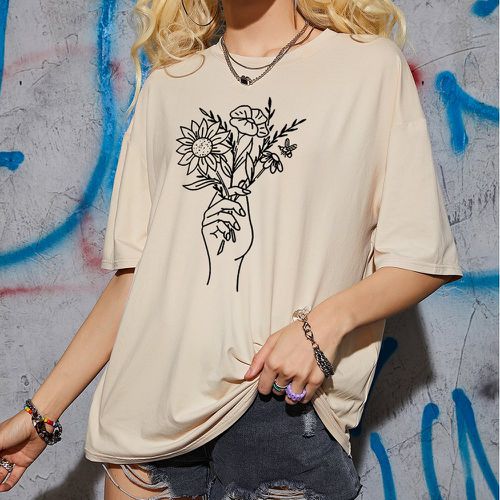 T-shirt oversize fleuri à imprimé main - SHEIN - Modalova