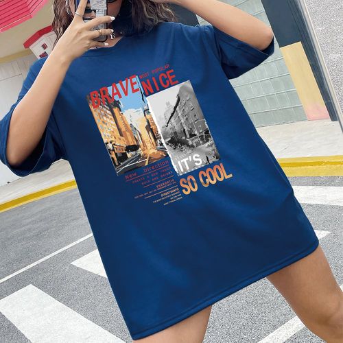 T-shirt oversize à motif paysage de rue et slogan - SHEIN - Modalova