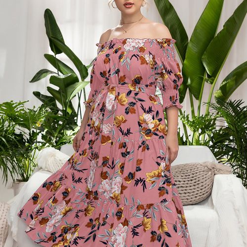 Robe à imprimé floral froncé col bardot manches bouffantes à volants - SHEIN - Modalova