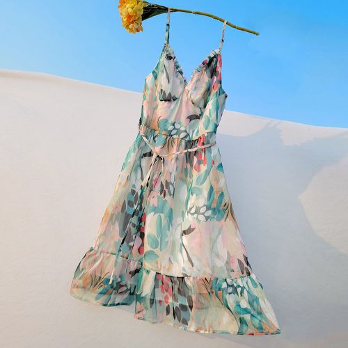 Robe à fines brides à imprimé floral à volants ceinturé - SHEIN - Modalova