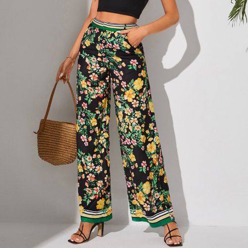 Pantalon ample à rayures à imprimé floral - SHEIN - Modalova