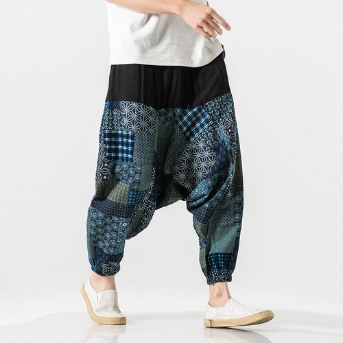 Pantalon à entrejambe bas aléatoire à imprimé patchwork - SHEIN - Modalova