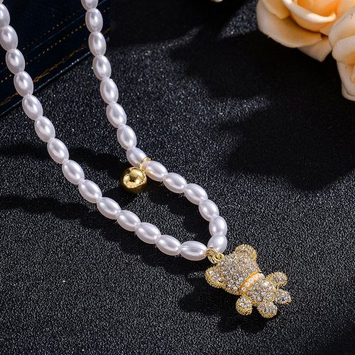 Collier avec pendentif avec perles naturelles ours - SHEIN - Modalova