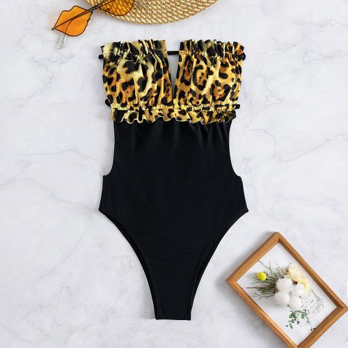 Maillot de bain une pièce léopard à plis à nœud bustier - SHEIN - Modalova