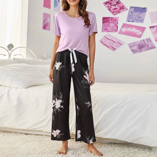 Ensemble de pyjama à imprimé fleur à nœud papillon - SHEIN - Modalova