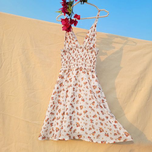 Robe à fines brides à imprimé fleur à plis en mousseline - SHEIN - Modalova