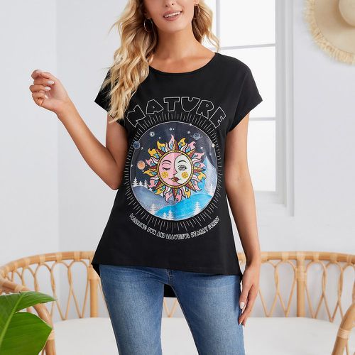 T-shirt asymétrique à motif soleil et lettres - SHEIN - Modalova