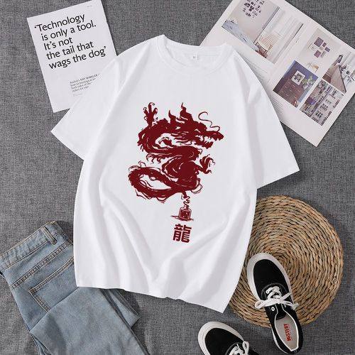 T-shirt à imprimé caractère chinoise et dragon - SHEIN - Modalova