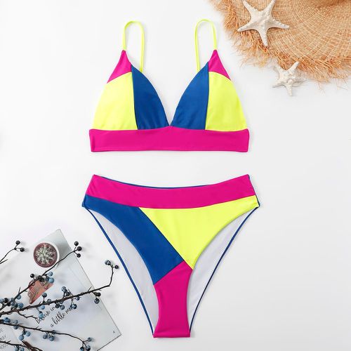 Bikini à blocs de couleurs triangulaire taille haute - SHEIN - Modalova