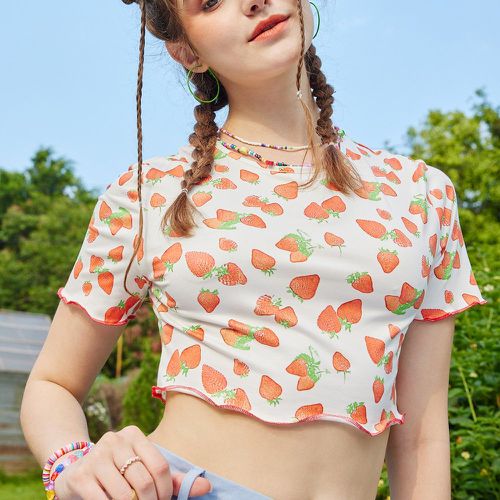 Pièce T-shirt à imprimé fraise à ourlet ondulé - SHEIN - Modalova